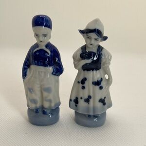 Vintage Porcelain Dutch Netherlands Holland Boy & Girl Delft Figurines Japan